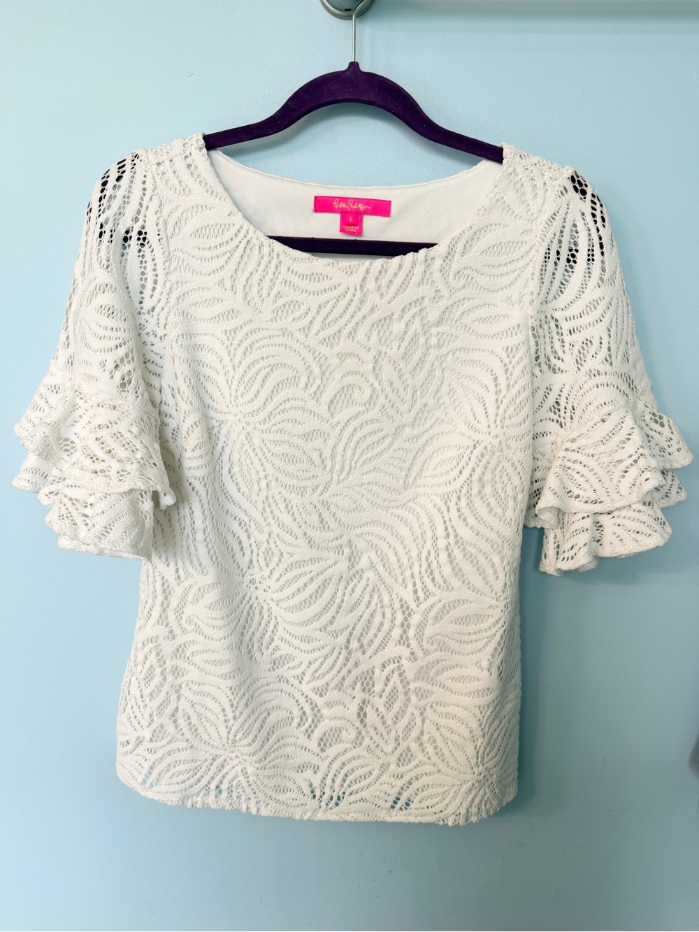 Lilly Pulitzer Lula Lace Top Resort White Sea Swirling Lace Size S